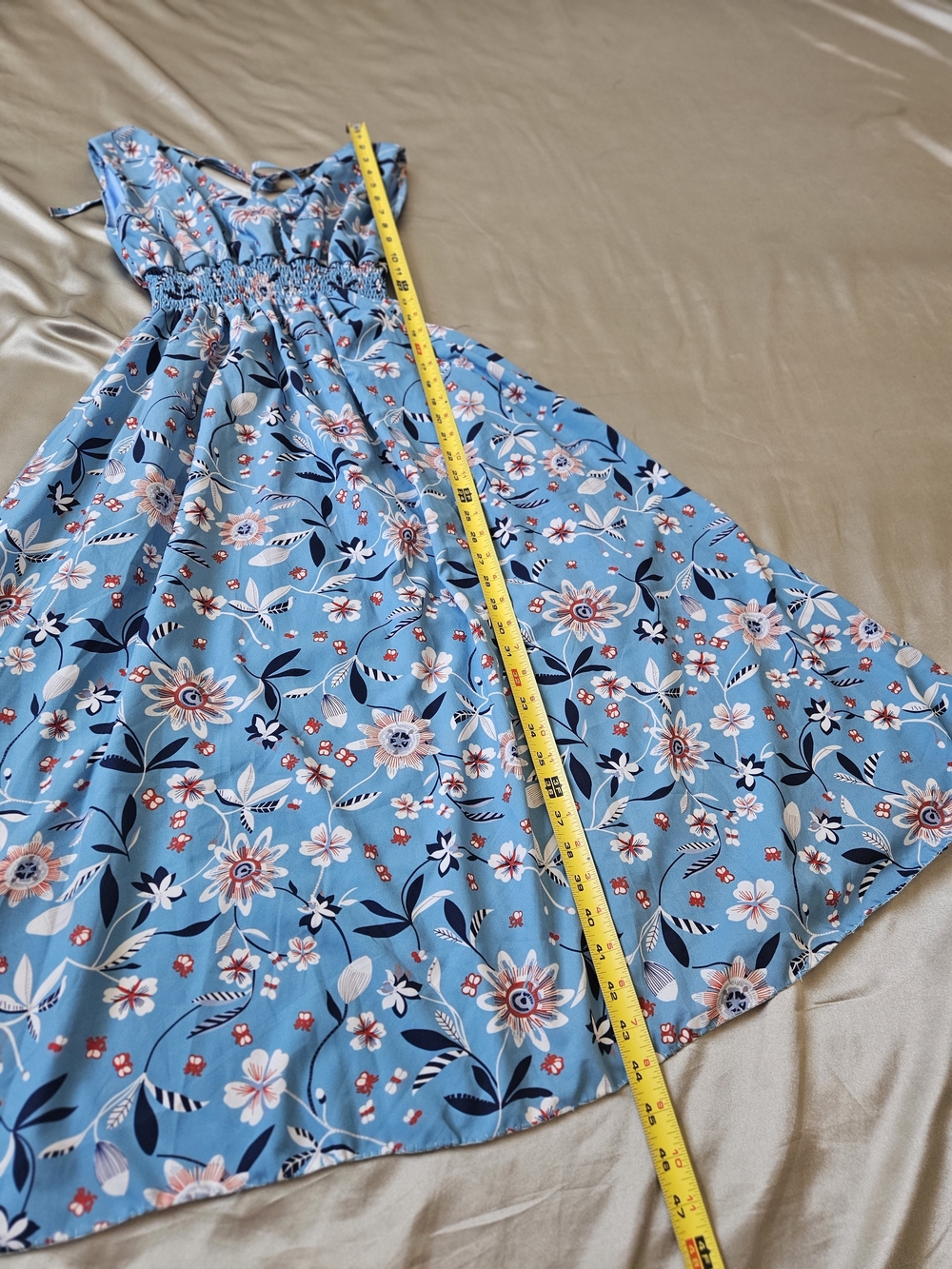 Blue Floral V-Neck Sleeveless Midi Dress M/L - Picture 5 of 8